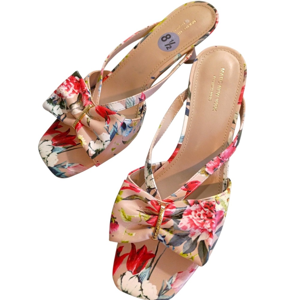 Marc New York Andrew Marc Floral Bow Kitten Heel Sandals Square Toe 8.5 NEW